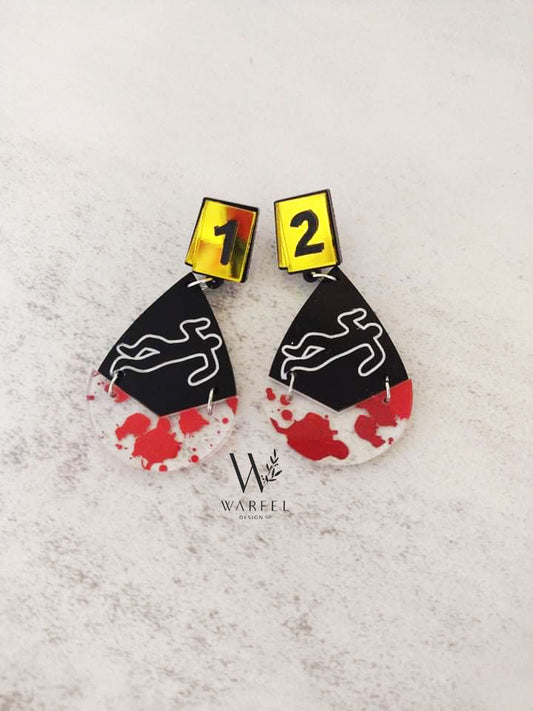 Chalk outline crime scene earrings